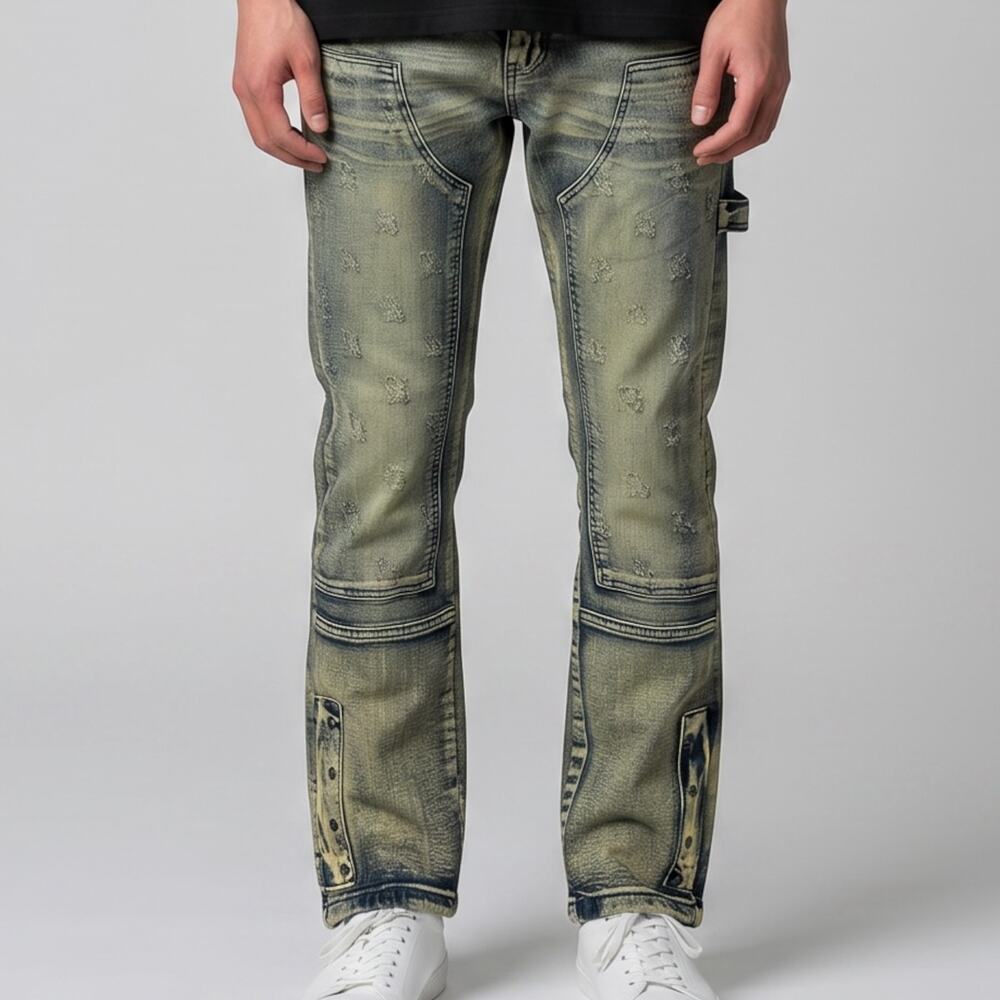 Mens Jeans Size 30x30 Decorative Straight Leg Blue Denim Pants Brand New NWT
